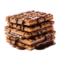 chocolate waffle isolated on transparent background ,waffles with melted chocolate topping, generative ai png