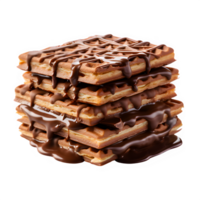 chocolate waffle isolated on transparent background ,waffles with melted chocolate topping, generative ai png