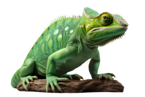 green chameleon isolated on transparent background ,green reptile png ,generative ai