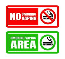 No smoking no vaping and smoking area sign set. vector