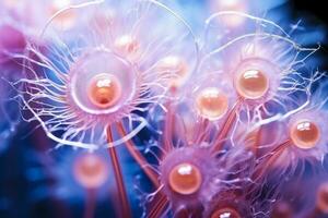 Intricate macro photography of sperm cells under microscope isolated on a white background photo