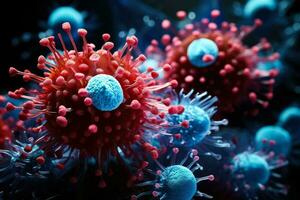 Pinpoint perceptions Highly detailed macro images of harmful viruses in clinical lab photo