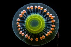 único macro fotografía exhibiendo soltero celled protozoos en microscópico perspectiva foto