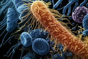 Detailed macro imagery of diverse bacteria forms via electron microscope photo