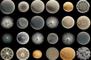 Highly magnified snapshots of yeast cells under microscope revealing unique patterns photo