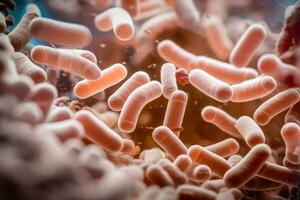 ultra cerca macro ver de probiótico bacterias rebosante en el humano intestino foto