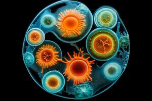 Vibrant imagery of plant cells mid mitosis under powerful microscopic lens photo