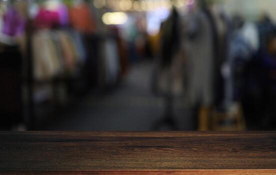 Empty wooden table in front of abstract blurred background of coffee shop . can be used for display or montage your products.Mock up for display of product photo