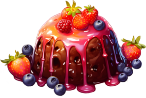 The combination of the rich chocolate lava cake and the sweet and tart berries is simply irresistible. AI Generated png