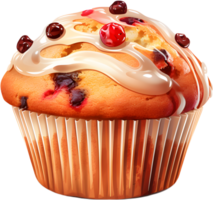 a muffin with cream and cherries AI Generated png