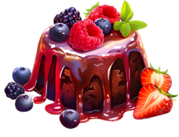 The combination of the rich chocolate lava cake and the sweet and tart berries is simply irresistible. AI Generated png