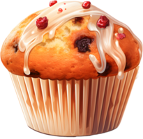 a muffin with cream and cherries AI Generated png