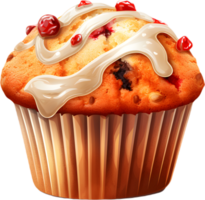 a muffin with cream and cherries AI Generated png