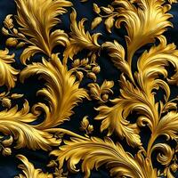 elegante brocado seda tela antecedentes exhibiendo multa intrincado patrones en oro foto