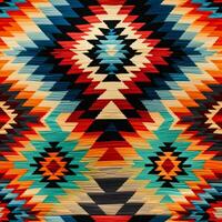 Vivid geometric patterns on Turkish kilim fabric presenting balanced visual harmony photo