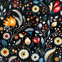 Scandinavian folklore inspired fabric background showcasing intricate vibrant Nordic patterns photo