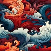 Stunning Japanese kimono fabric background showing bold traditional wave patterns photo