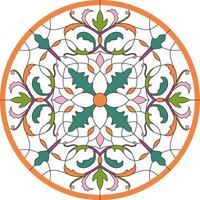 Vector color template of round stained glass window. Floral ornament for a ceiling or a multi-colored glass window.