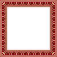 Vector gold and red square Yakut ornament. Infinite rectangle, border, frame of the northern peoples of the Far East