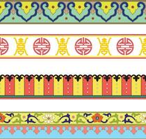 Vector set of Chinese national ornaments, borders. Asian seamless, endless pattern