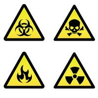 Four warning yellow signs of various kinds of danger vector