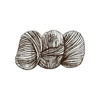 Hand drawn sketch of balls of threads. Handmade, knitting equipment concept in vintage doodle style. Engraving style. vector