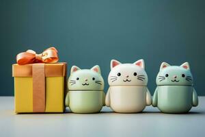 Cat specific minimalist style Christmas gifts isolated on a gradient background photo