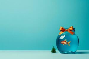 Aquatic pet centric minimalist style Christmas gifts isolated on a gradient background photo