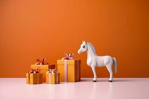 Horse themed minimalist style Christmas gifts isolated on a gradient background photo