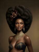 Ebony supermodel, masterpiece, stunningly dark and alluring figure, elegance - Ai Generative photo