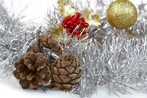 Christmas background with golden decor ball photo