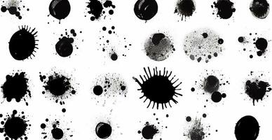 Splashes, drops, a set of black blots. Set of raster icons of liquid elements - illustration photo