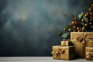 Arts and crafts lovers minimalist Christmas gifts background with empty space for text photo