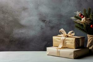 Book lovers minimalist Christmas gift selection background with empty space for text photo