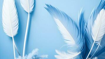 resumen suave atención antecedentes con un amable azul color paleta, enfatizando el blandura y delicadeza de pájaro plumas foto