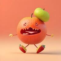 3d personaje ese es un caminando, hablando pedazo de Fruta con un ingenioso sentido de humor. foto