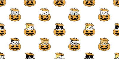 gato sin costura modelo vector Víspera de Todos los Santos calabaza gatito bufanda aislado repetir fondo de pantalla loseta antecedentes dibujos animados personaje garabatear ilustración diseño