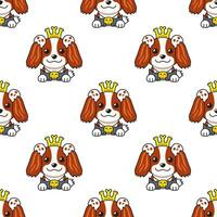 Cartoon cavalier king charles spaniel dog with halloween costume seamless pattern background vector