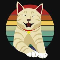 Vector illustration of a cute cat sitting on a colorful background with stripes