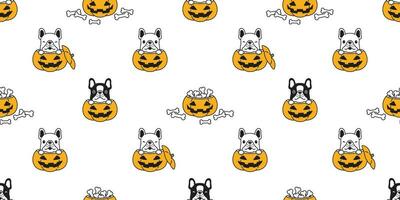 dog seamless pattern french bulldog vector Halloween pumpkin bone scarf isolated repeat wallpaper tile background cartoon illustration doodle design
