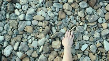 Male hand taking and throwing pebble stones video