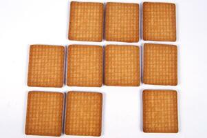 a pile of biscuits on a white background photo