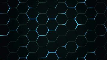 trogen hexagoner vaxkaka yta bakgrund med lysande blå neon ljus. full hd och looping eleganta teknologi rörelse bakgrund animation. video