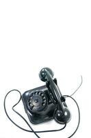 a black telephone on a white background photo