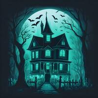 the spooky scene, such as ghosts, skeletons, or haunted houses, and discuss photo