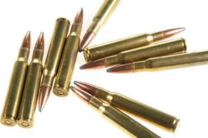 a row of bullet cartridges on a white background photo