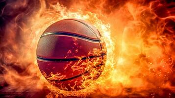 creativo baloncesto pelota, fuego llamas, energía y fuerza, hecho con generativo ai foto