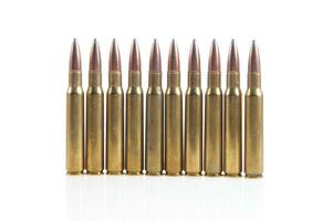 a row of bullet cartridges on a white background photo