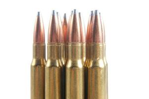a row of bullet cartridges on a white background photo