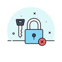 Padlock with key and cross sign, concept icon of broken security vector